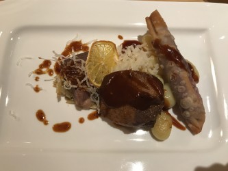 Braised veal cheeks - Braised veal cheeks, gnocchi and red cabbage, pink seared duck breast with basmati rice and anise, Chinese cabbage